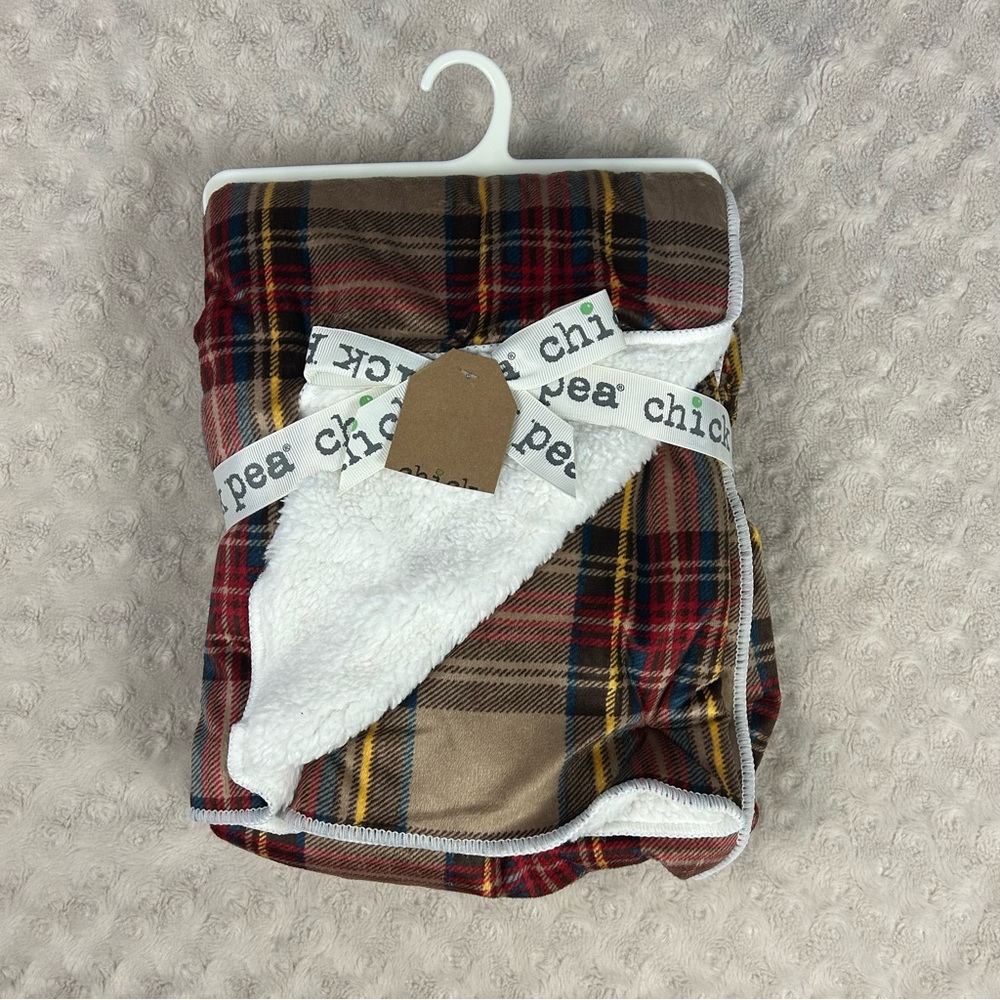 Chick Pea Red Plaid Baby Blanket Tan Brown Blue White Sherpa NEW Security Lovey